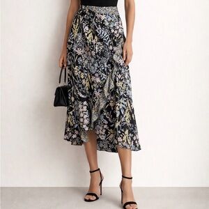 Calvin Klein Ruffled Floral Black Maxi Skirt